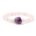 Pulsera elástica con cuentas de cuarzo rosa pálido y un colgante de amatista púrpura natural - Estilo de Cuarzo Rosa con Amatista (H0172-19cm)