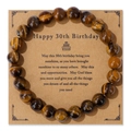 Pulsera de piedra ojo de tigre natural con tarjeta de 30 cumpleaños para hombre - Estilo de ojo de tigre de 30 cumpleaños (FK2134) / 19cm