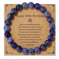 Pulsera de cuentas de sodalita azul con tarjeta de regalo de 40 cumpleaños para hombre - Estilo de sodalita de 40 cumpleaños (FK2135) / 19cm