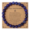 Pulsera de cuentas de lapislázuli con tarjeta de feliz 50 cumpleaños para hombre - Estilo de lapislázuli de 50 cumpleaños (FK2136) / 19cm