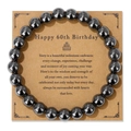 Pulsera de cuentas de hematita negra para el 60 cumpleaños con tarjeta de regalo - Estilo de piedra negra metálica de 60 cumpleaños (FK2137) / 19cm