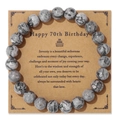 Pulsera de cuentas de piedra natural para el 70 cumpleaños en tarjeta de regalo marrón - Estilo de piedra de mapa de 70 cumpleaños (FK2138) / 19cm
