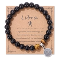 Pulsera del zodiaco Libra con cuentas de ónix negro, ojo de tigre y colgante de plata - 19cm / Libra