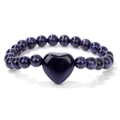 Armband aus Blaussandstein mit Herzanhänger und funkelnden Perlen im Sternenhimmel-Design - Blau Goldfluss Stil (FD11326)