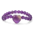 Natur-Lila Amethyst Perlenarmband mit einem polierten herzförmigen Edelstein-Anhänger - Amethyst Stil (FD11327)