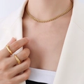 Ensemble collier choker doré poli et bagues minimalistes pour femmes en style bureau - Collier Élégant en Forme d'Épi de Blé (P1134) / Or