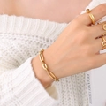 18K gold plated titanium steel jewelry set featuring link chain and minimalist rings - Bracelet (E308)