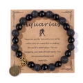 Pulsera Acuario de piedra volcánica con colgante de bronce en tarjeta de presentación - 19cm / Acuario (H0252) / Negro