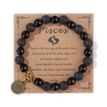 Pulsera de Piscis con piedra de lava y dije de bronce en tarjeta de exhibición - 19cm / Piscis (H0253) / Negro