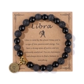 Pulsera del zodiaco Libra con piedra de lava negra y colgante dorado en tarjeta - 19cm / Libra (H0254) / Negro