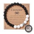Cancer zodiac bead bracelet with black onyx and white turquoise stones on craft card - 19cm / Cancer