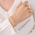 18K gold plated titanium steel jewelry set featuring a link bracelet and three minimalist rings - Bracelet (E299) / 15+5cm / Gold