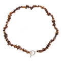 Handmade tiger eye stone chip necklace featuring a vintage silver OT toggle clasp - 19cm / Tiger Eye Style (FN0899)