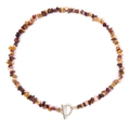 Handmade necklace with multi-color crushed stones and a golden vintage OT toggle clasp - 19cm / Multicolor Style (FN0906)