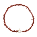 Handmade goldstone gravel beaded necklace with vintage golden OT toggle clasp - 19cm / Red Brown Style (FN0921)