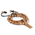 Three-piece set of natural picture jasper stone beaded bracelets with adjustable cords - Picture Jasper / 19cm