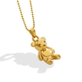 Collier à billes plaqué or 18 carats avec pendentif ours assis sur fond blanc épuré - 40+5cm (P586-Collier Ours en Or)