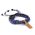 Three-layer blue natural stone bead bracelet with adjustable cord and label tag - Blue Sodalite / 19cm