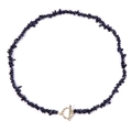 Blue goldstone gravel chip necklace with golden OT toggle clasp in vintage style - 19cm / Dark Blue Goldstone Style (FN0933)