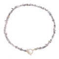 Natural grey labradorite stone chip necklace with a vintage gold-tone OT toggle clasp - 19cm / Gray Ore Style (FN0903)