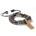 Adjustable natural gemstone beaded bracelet with mixed 4mm to 8mm stones and kraft tag - African Bloodstone / 19cm