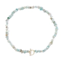 Amazonite stone bead necklace featuring a gold OT toggle clasp closure for women - 19cm / Light Teal Style (FN0932)