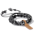 Three-piece set of natural snowflake obsidian beaded bracelets with adjustable braided cord - Imported Snowflake Stone / 19cm
