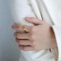 Exquisite 18k gold plated stainless steel signet ring with vintage ethnic embossed pattern - US 7 / Gold