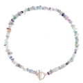 Handmade fluorite chip stone necklace with a gold-tone toggle OT clasp for women - 19cm / Multicolor Fluorite Style (FN0902)