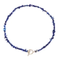 Lapis lazuli gravel beaded necklace with vintage golden OT toggle clasp for women - 19cm / Dark Blue Style (FN0894)