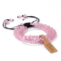 Adjustable pink cat eye gemstone beaded bracelet with black woven cord and gift tag - Pink Cat's Eye / 19cm