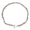 Retro Dalmatian Jasper gravel beaded necklace with stylish metal toggle clasp - 19cm