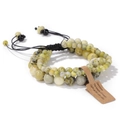 Three-layer beaded stone bracelet set with adjustable cord and gemstone gift tag - Straw Yellow Turquoise / 19cm