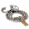 Three-piece set of natural Dalmatian Jasper beaded bracelets with adjustable black cords - Spotted Stone / 19cm