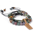 Three-piece set of natural stone beaded bracelets with adjustable black braided cords - India Agate / 19cm