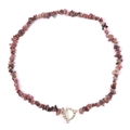 Pink and brown crushed stone beaded necklace with golden toggle clasp vintage style - 19cm / Pink Brown Chip Style (FN0947)