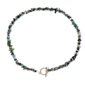 Bohemian beaded gravel necklace in mixed green stones with a golden OT toggle clasp - 19cm / Mixed Green Style (FN0920)