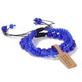 Adjustable blue gemstone bead bracelet set with natural stone and brown gift tag - Dark Blue Cat Eye / 19cm