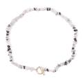 Necklace with black and white crushed stones and golden OT buckle in minimalist boho style - 19cm / Black White Chip Style (FN0915)