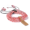 Three-piece pink gemstone beaded bracelet set with adjustable black woven cord strap - Red Watermelon / 19cm
