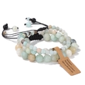 Three-piece natural gemstone beaded bracelet set with adjustable black woven cord strap - Amazonite / 19cm