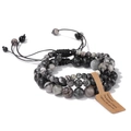 Three-piece marble texture natural stone bead bracelet set with adjustable woven cord - Black Network Stone / 19cm