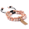 Two-piece set of orange-white natural stone beaded bracelets with adjustable woven cord - Red Network Stone / 19cm