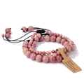 Adjustable rhodonite natural stone bead bracelets with purple tones and black woven cord - Red Wood Grain Stone / 19cm