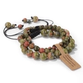 Handmade unakite gemstone bead bracelets with adjustable cord and brand tag set - Unakite / 19cm