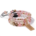 Three-piece layered natural gemstone bead bracelet set with pink quartz and brown crystals - Mixed Watermelon Stone / 19cm