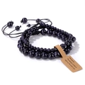 Three-layer blue sandstone beaded bracelet set with adjustable black woven cord - Blue Sandstone / 19cm