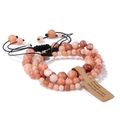 Three-piece set of orange natural gemstone bead bracelets with black woven rope - Red Aventurine / 19cm