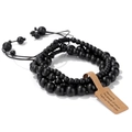 Three-piece black matte natural stone beaded bracelets with adjustable woven cords - Frosted / 19cm