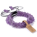 Three-piece set of purple amethyst gemstone beads with black adjustable braided cord - Purple Crystal / 19cm